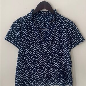 Navy Blue floral Patterned Blouse